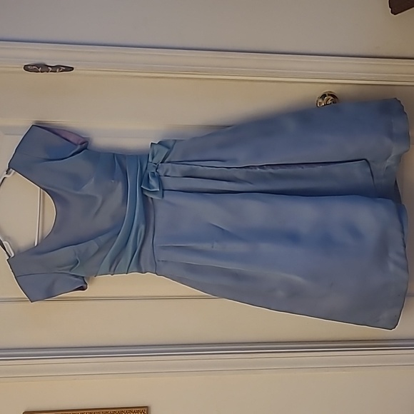 VTG 1950s Handmade Fit n' Flare Layered Blue Short Sleeved Cocktail Dress - Picture 6 of 17